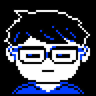 OrigamiSB (Jul 2025) A pixel mugshot of an average-looking boy, with glasses and messy hair.